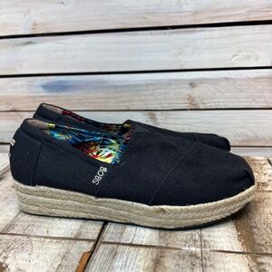 Skechers BOBS Espadrille Platform Slip On Wedge Canvas Shoes Black Womens 6.5